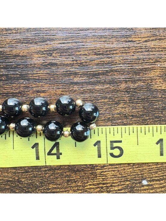 Black Onyx Vintage 7mm Alternating 10K Gold Bead Necklace No Clasp 20" Length - Picture 9 of 10